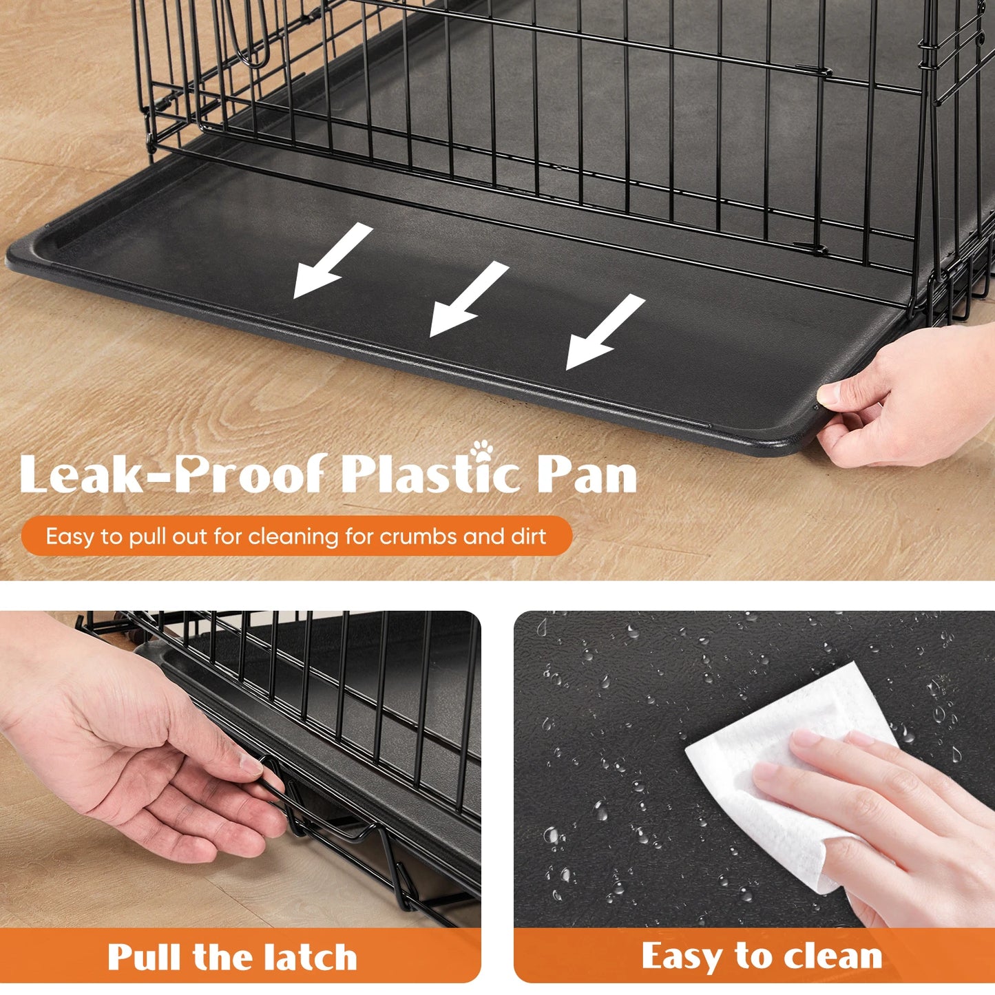 JHK Double Door Folding Metal Dog Cage With Pan Tray