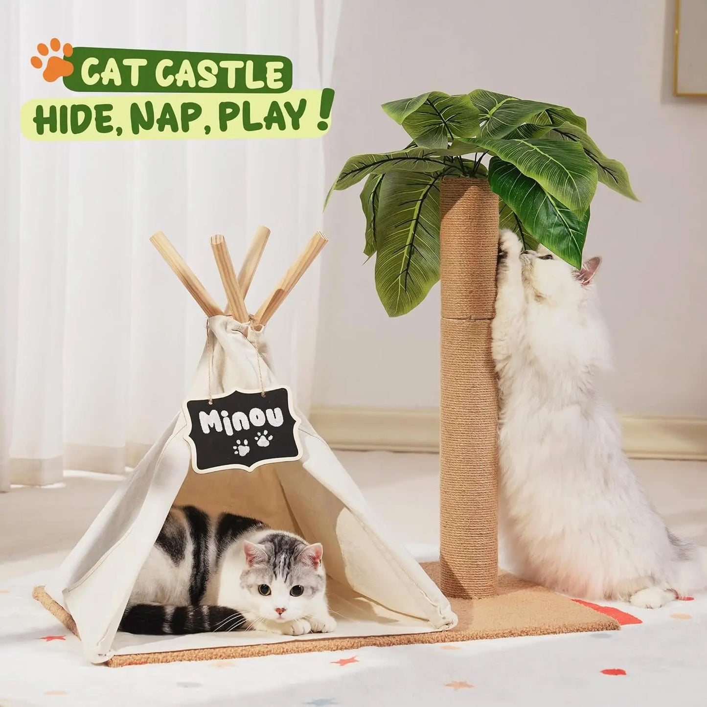 MEWOOFUN Cat Scratching Post Teepee Playhouse Indoor