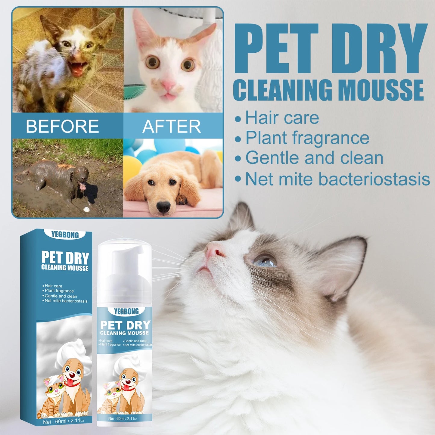 YEGBONG Pet Dry Cleaning Shampoo Waterless Deodorizing Wash