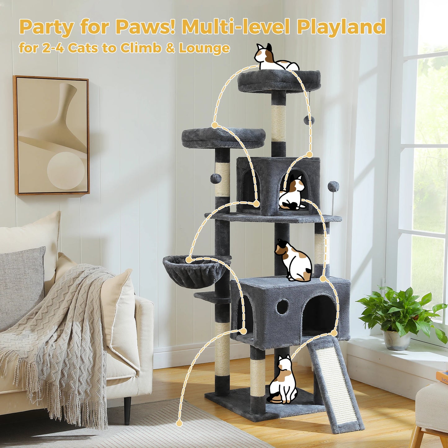 PAWZ Road Cat Tree Tower With Sisal Scratching Posts
