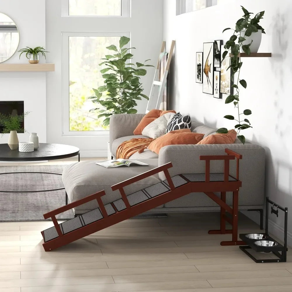 Wooden Dog Ramp With RemovableGuardrails For BedsideCouch Convenience NonSlip Assured