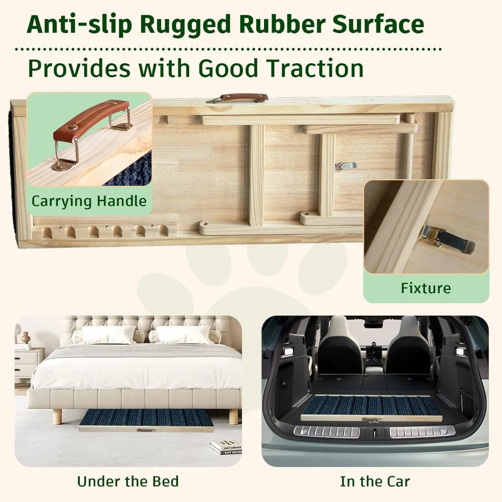 Wooden Foldable Dog Ramp For Bed With Adjustable Heights