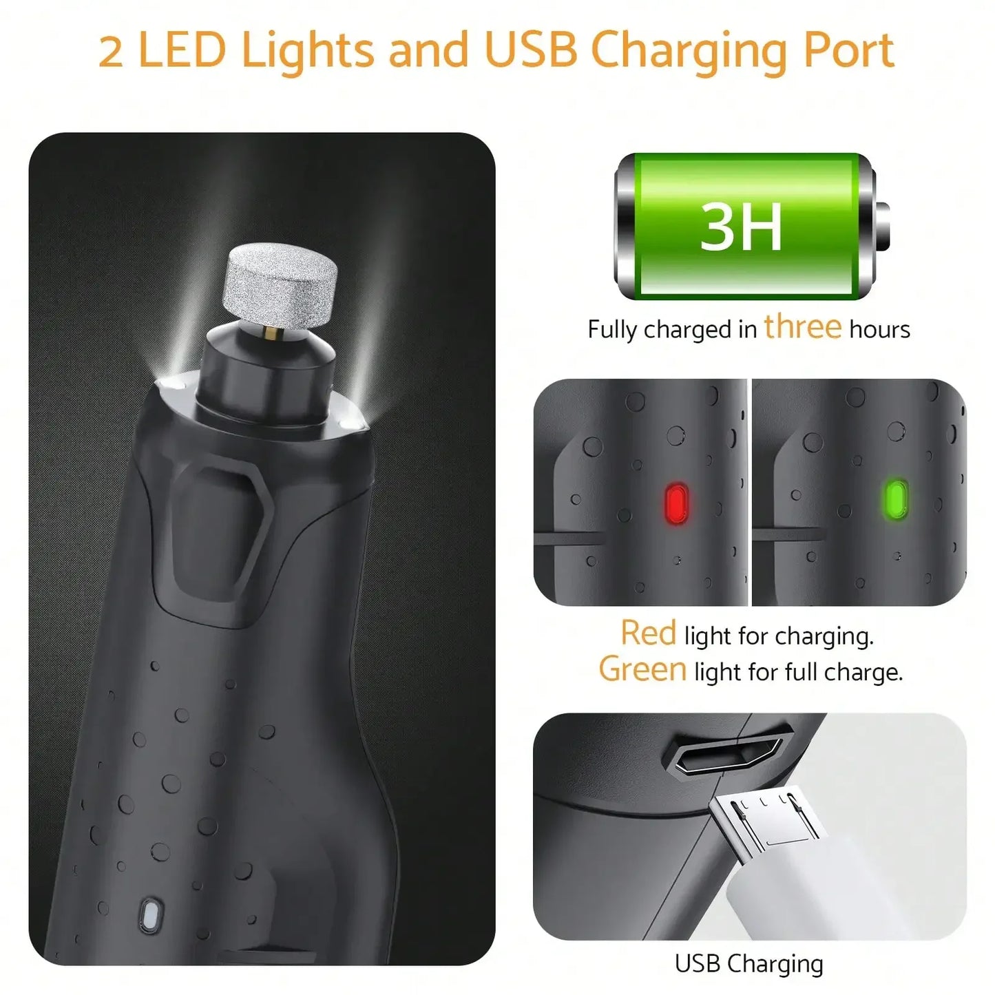 Hign Concerned Electric Dog Nail Grinder 6 Speed USB