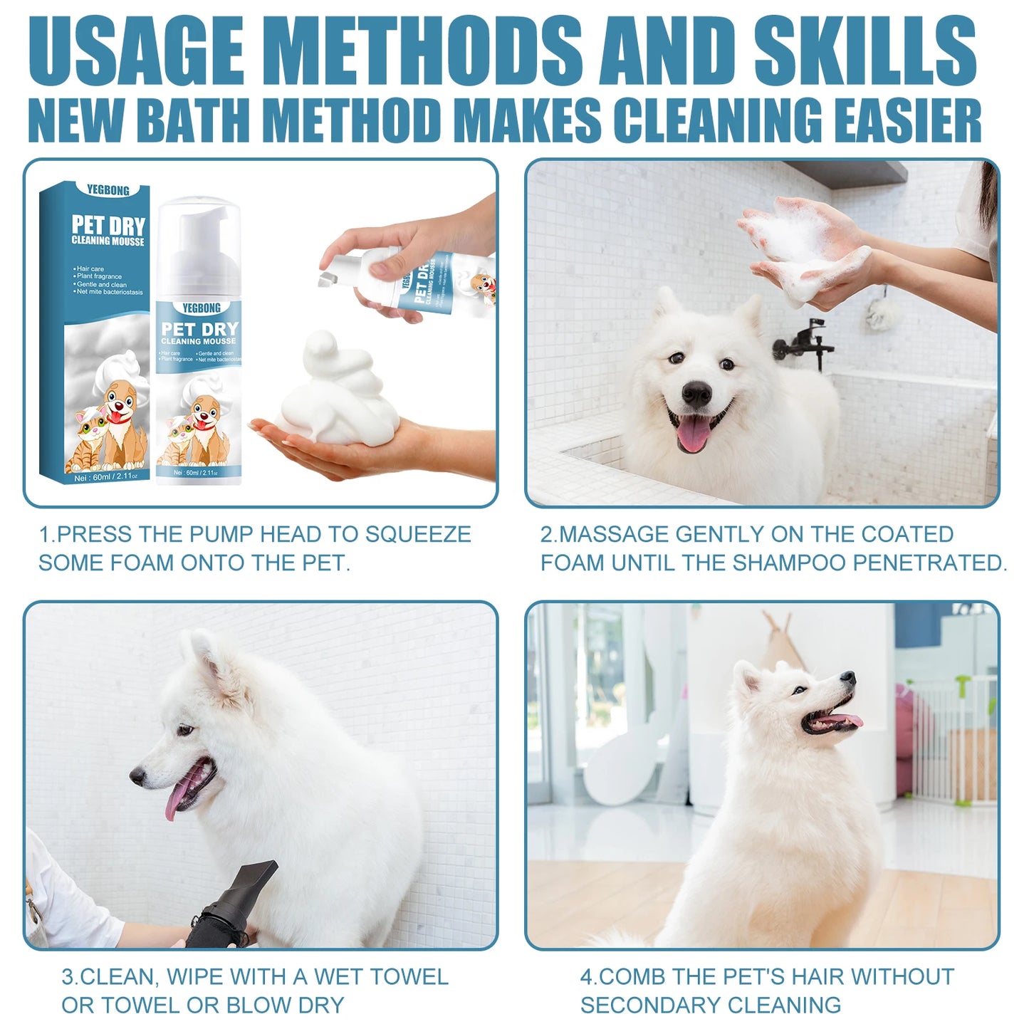 YEGBONG Pet Dry Cleaning Shampoo Waterless Deodorizing Wash