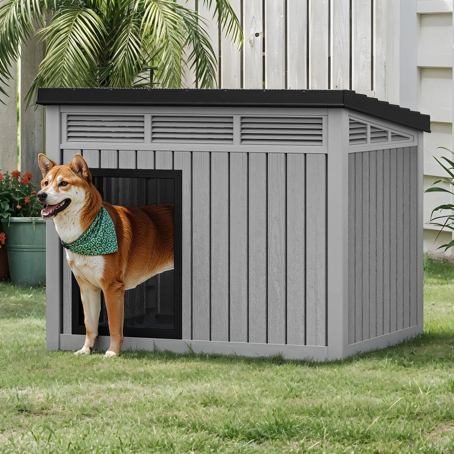 Plastic Dog House With Liftable Roof And Air Vents Outdoor