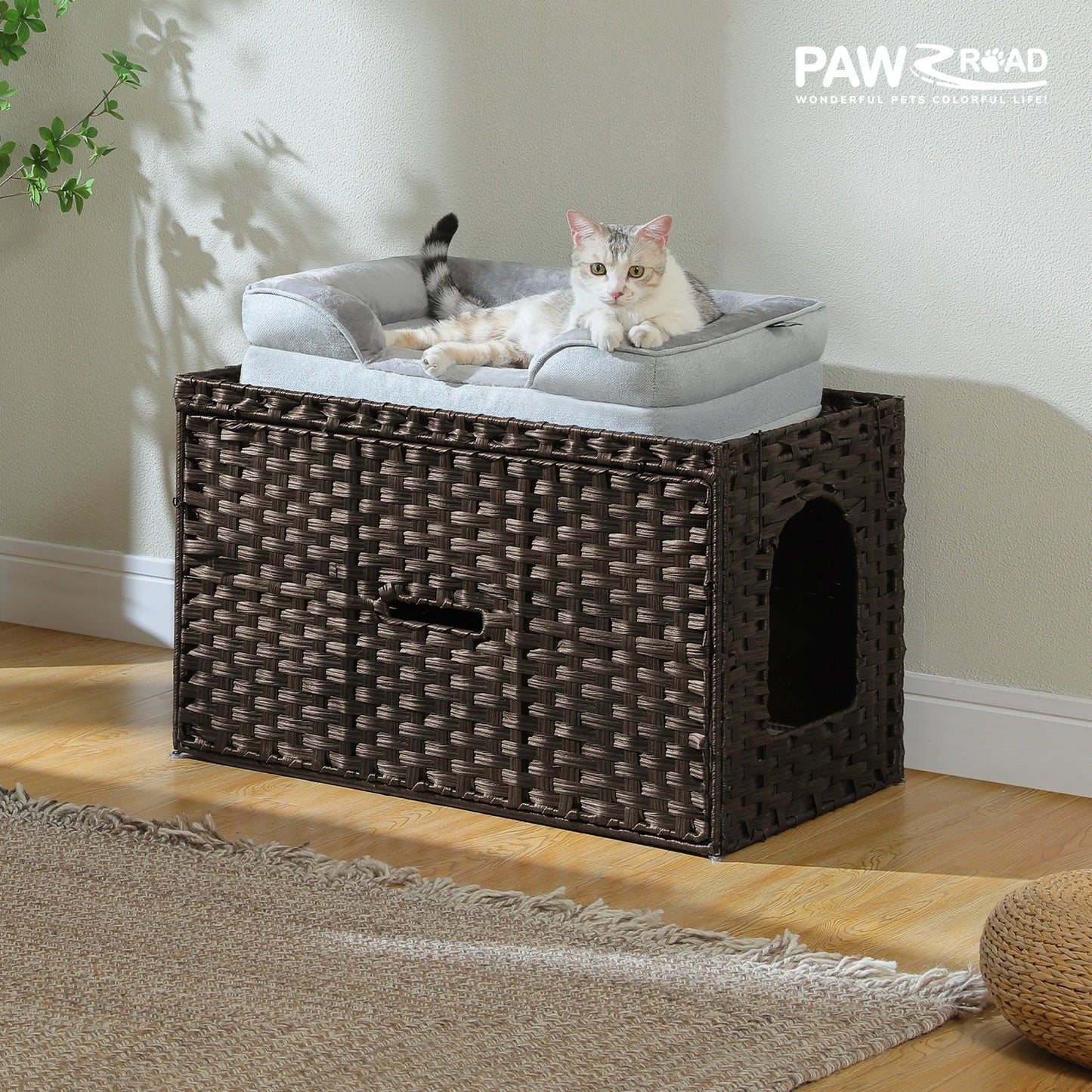 PAWZ Road Rattan Cat Litter Box Enclosure Cabinet Furniture