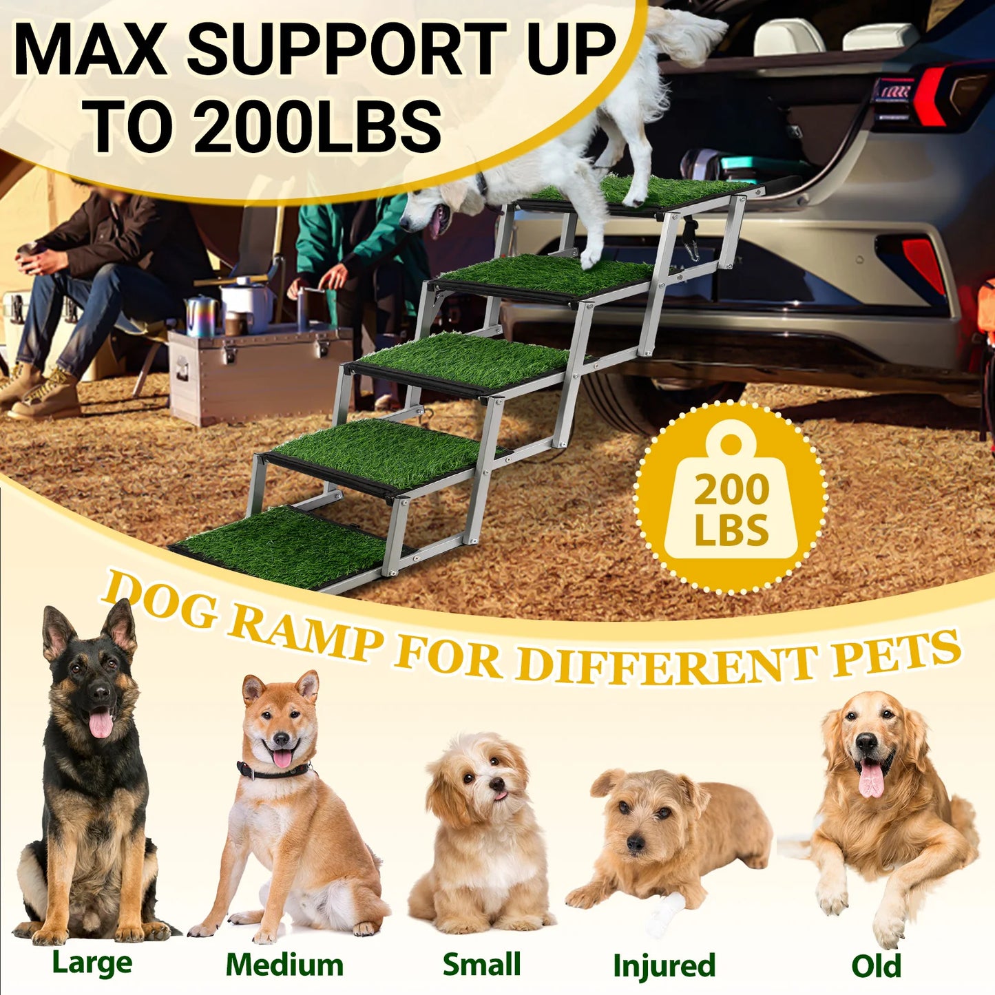 Dog Door Extreme Universal ExtraWide LargeDogsStairs FoldableRamp NonSlipSurface TruckUse HeavyDutySupport