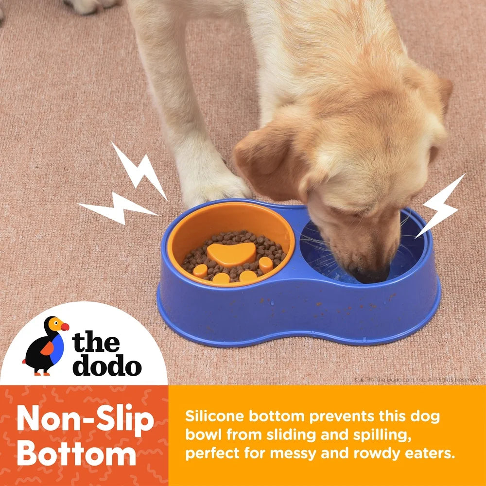 XMSJ Bamboo Double Diner Bowl With Removable Slow Feeder