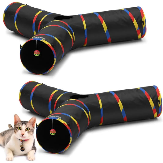 Hign-concerned 2 Pack Collapsible Cat Tunnels 3 Way Play Toy