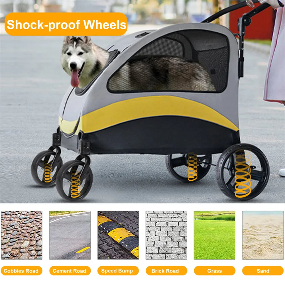 Premium Dog Stroller Pram Four Wheel Foldable Cart Travel