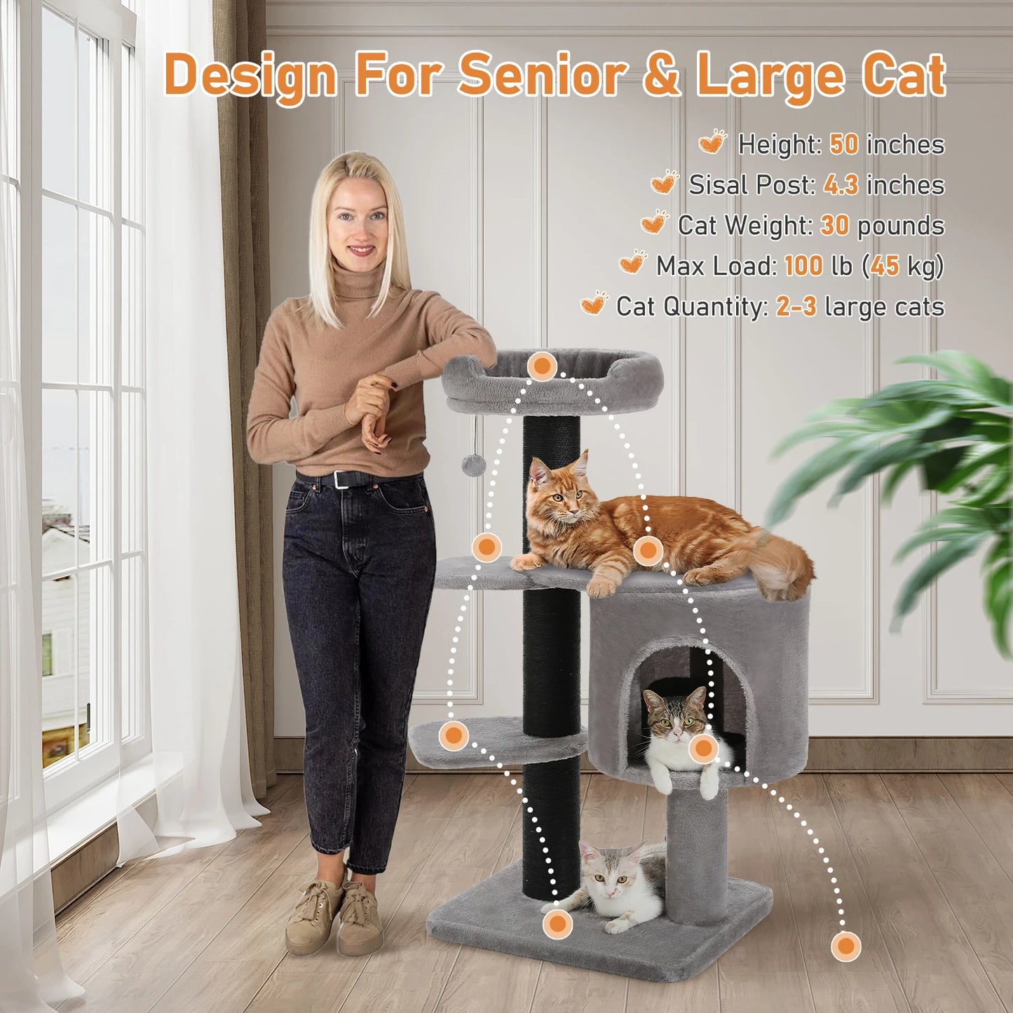 PEQULTICN Cat Tree With Thick Scratching Posts And Condo