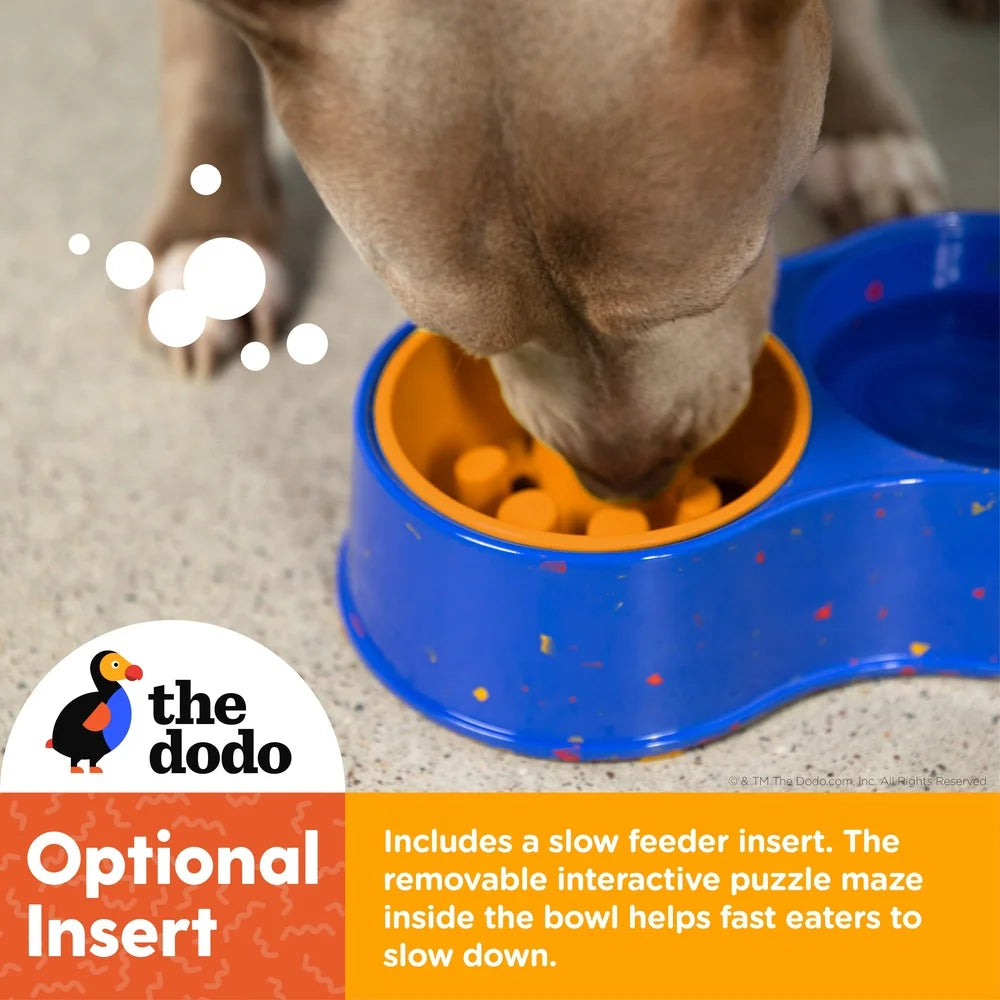 XMSJ Bamboo Double Diner Bowl With Removable Slow Feeder