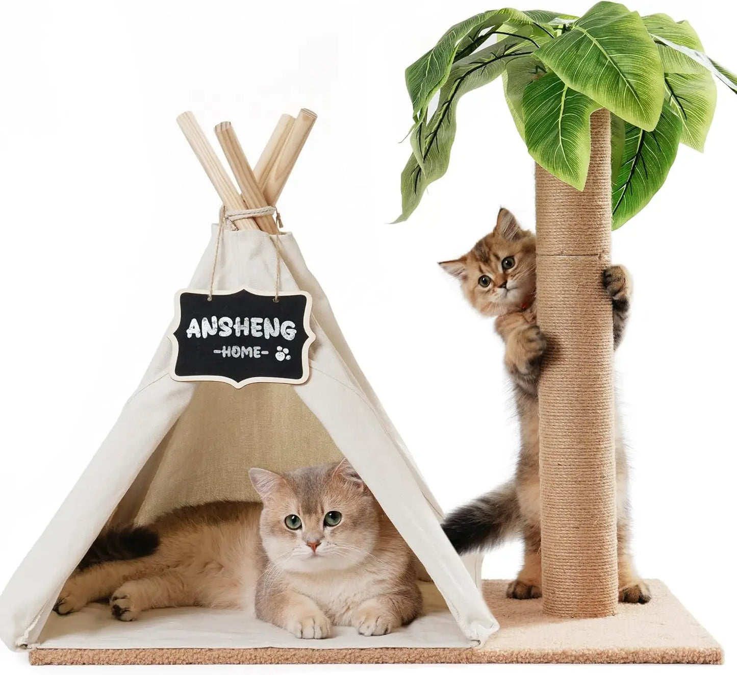 MEWOOFUN Cat Scratching Post Teepee Playhouse Indoor