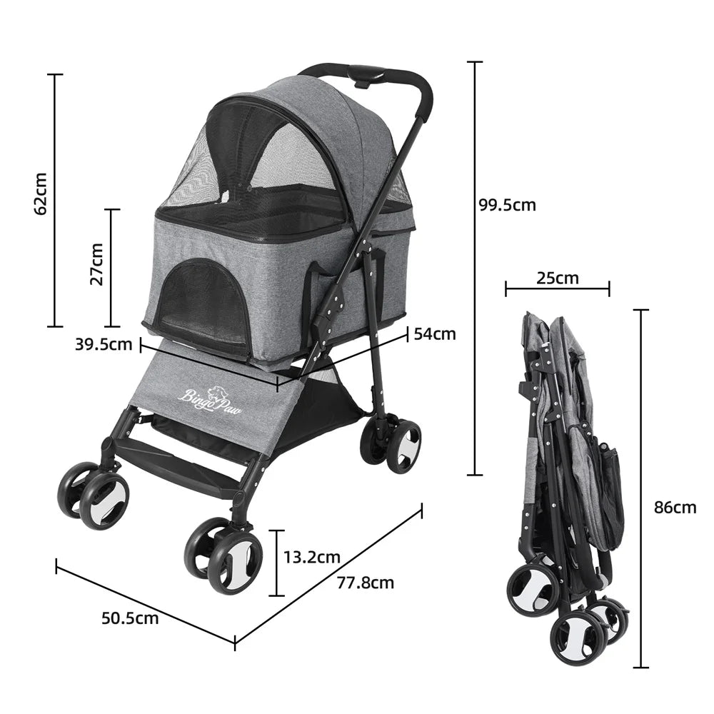 Foldable Pet Stroller Carrier For Dogs And Cats Rain Cover