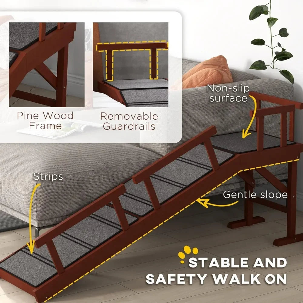 Wooden Dog Ramp With RemovableGuardrails For BedsideCouch Convenience NonSlip Assured