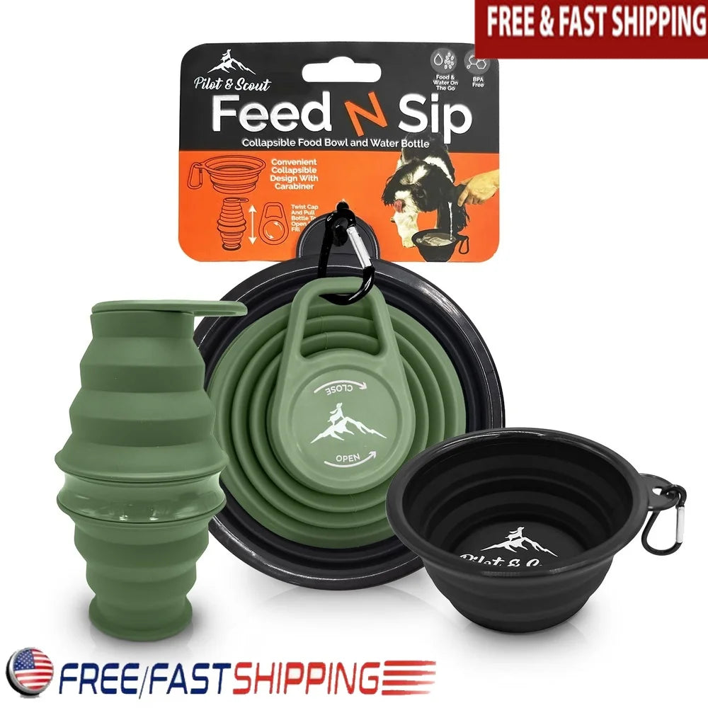 XMSJ 2in1 Collapsible Dog Bowl Water Bottle Travel
