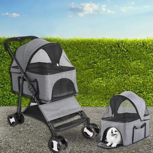 Foldable Pet Stroller Carrier For Dogs And Cats Rain Cover