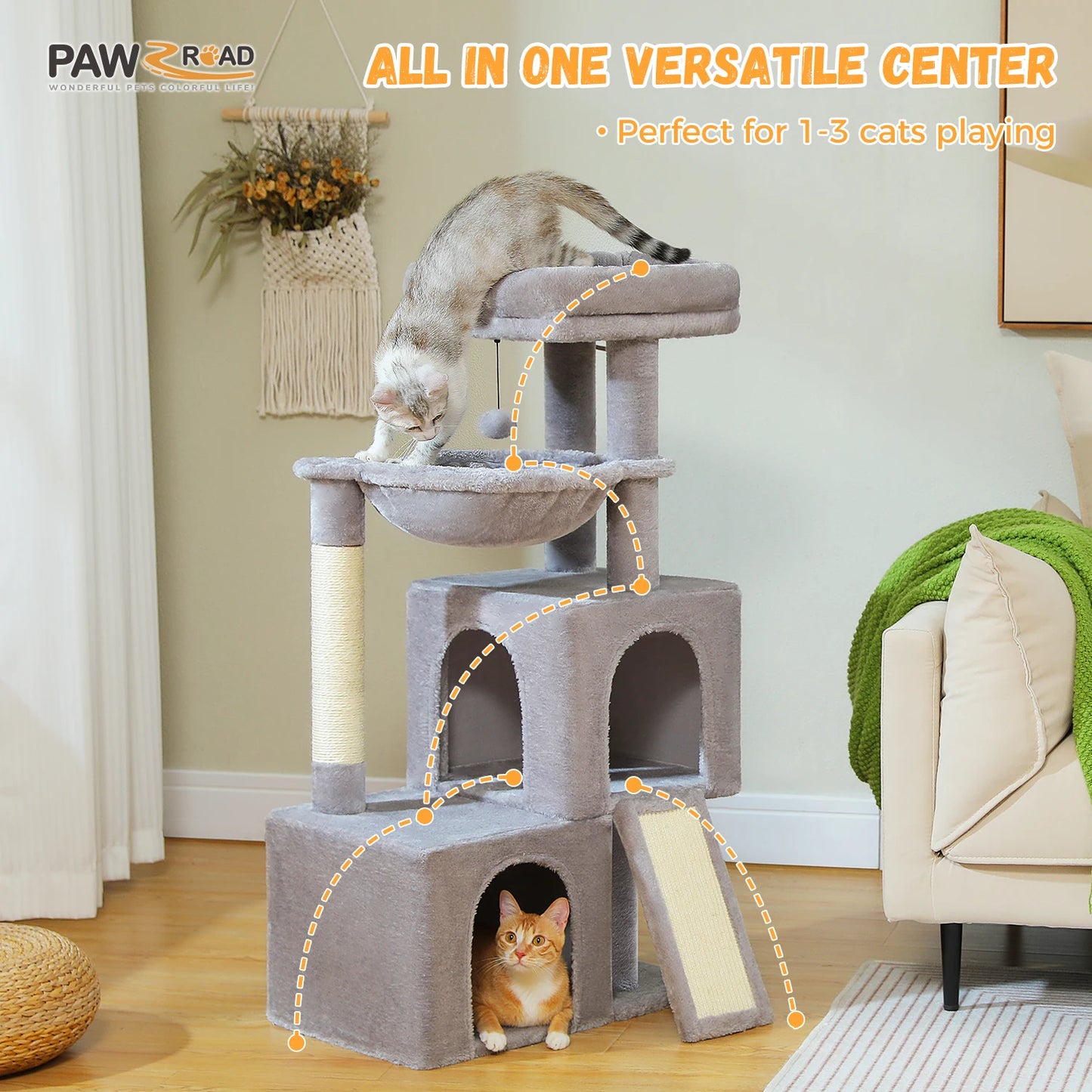 PAWZ Road Multi Level Cat Tree With Spacious Condos