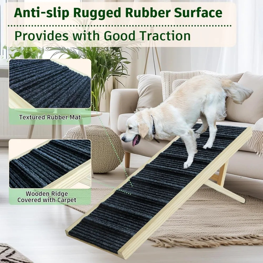 Wooden Foldable Dog Ramp For Bed With Adjustable Heights