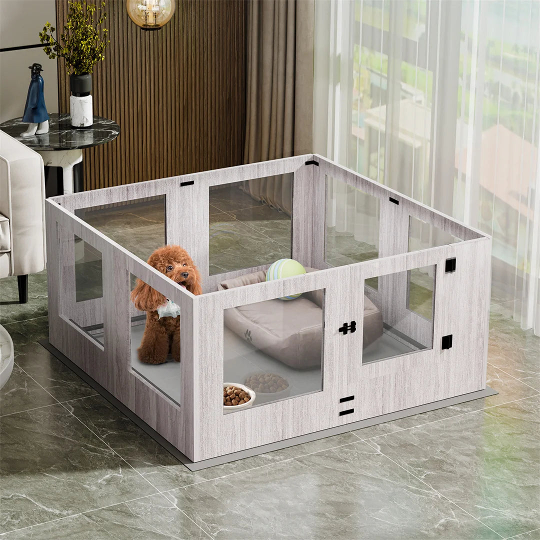 High-concerned Tempered Glass Dog Whelping Box With Waterproof Pad Playpen