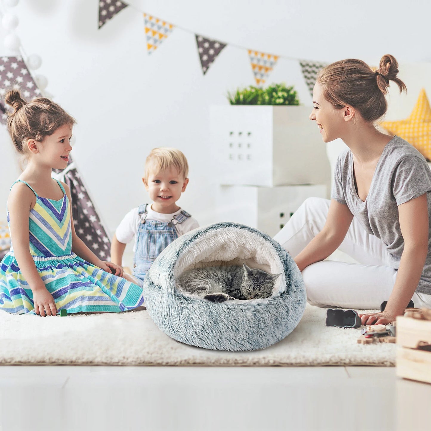 Closure Cat Bed Nest Soft Semi Enclosed Pet House For Rest