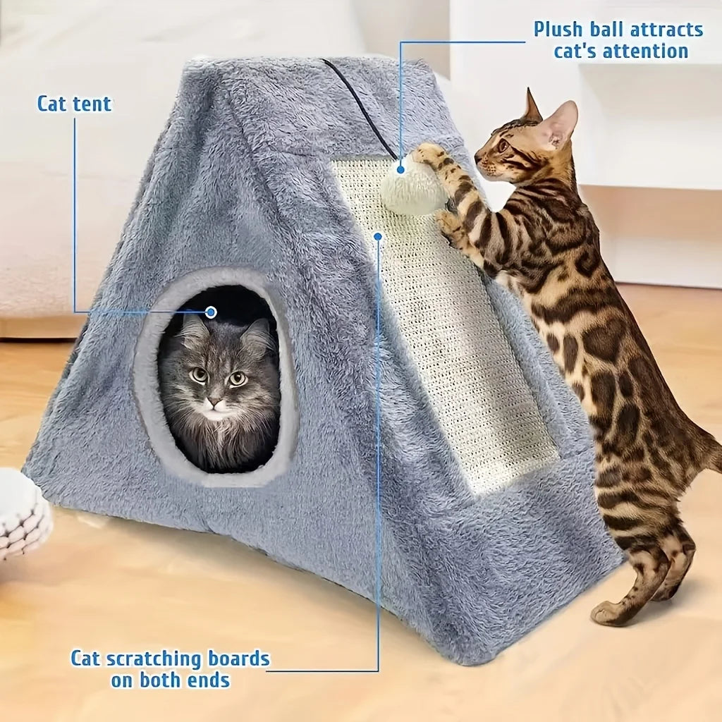 ZhejiangHign Cat Bed With Plush Toy Ball Scratching Board