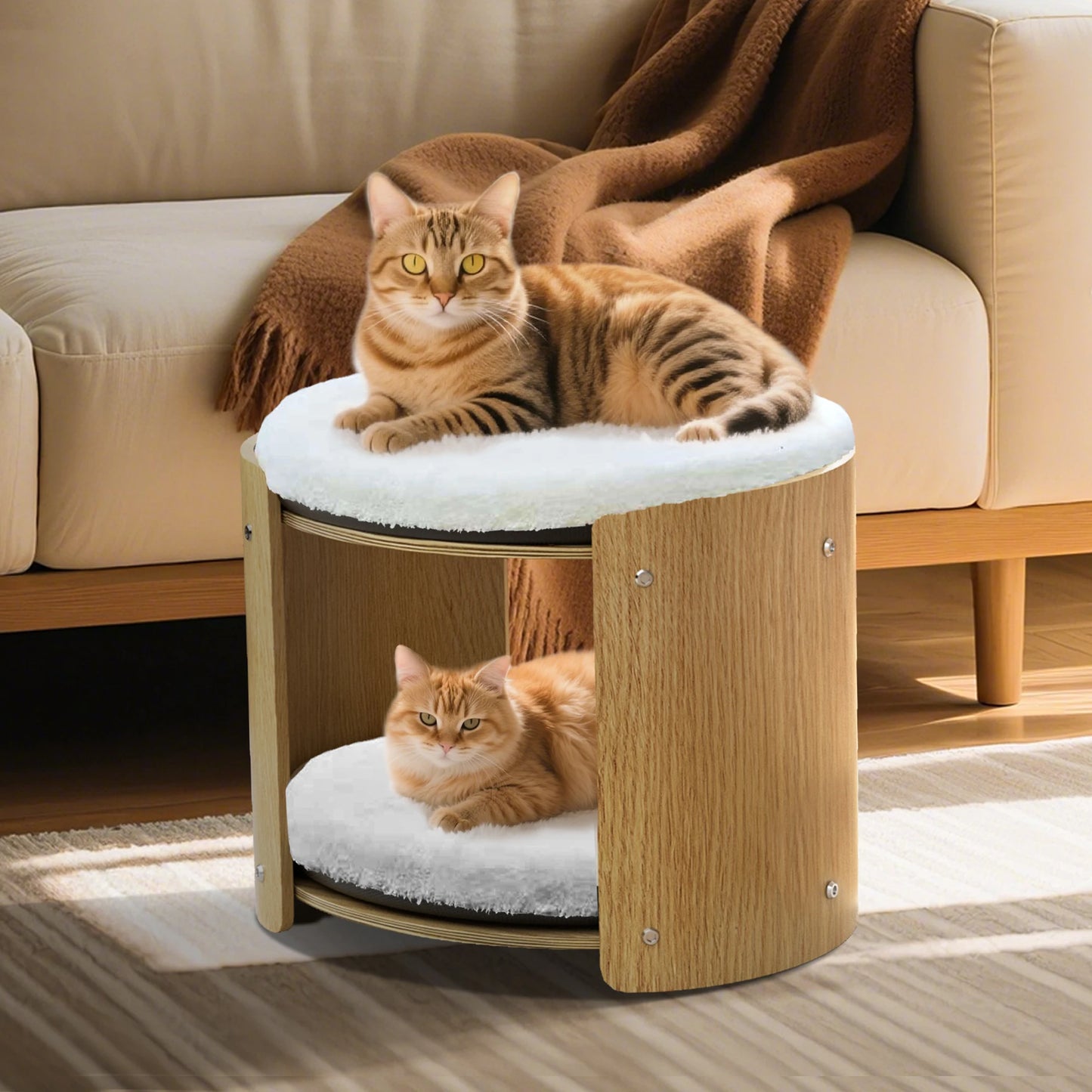 BINGOPAW Elevated Cat Bed Two Tier Bamboo Cat Tree Stand