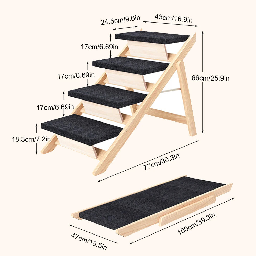 Alloet Four Layer Pet Ramp Folding Wooden Dog Cat Ramp