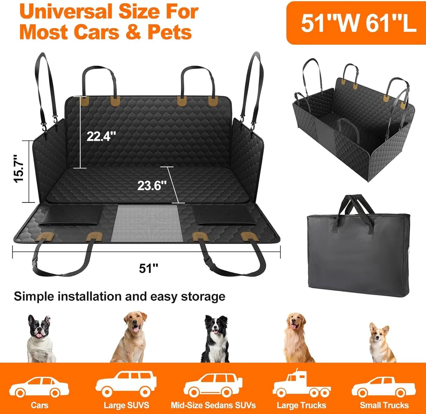 Wedyvko UltraDurableEngineeredForPetTravel Waterproof Foldable Dog Car Seat Hammock Protector