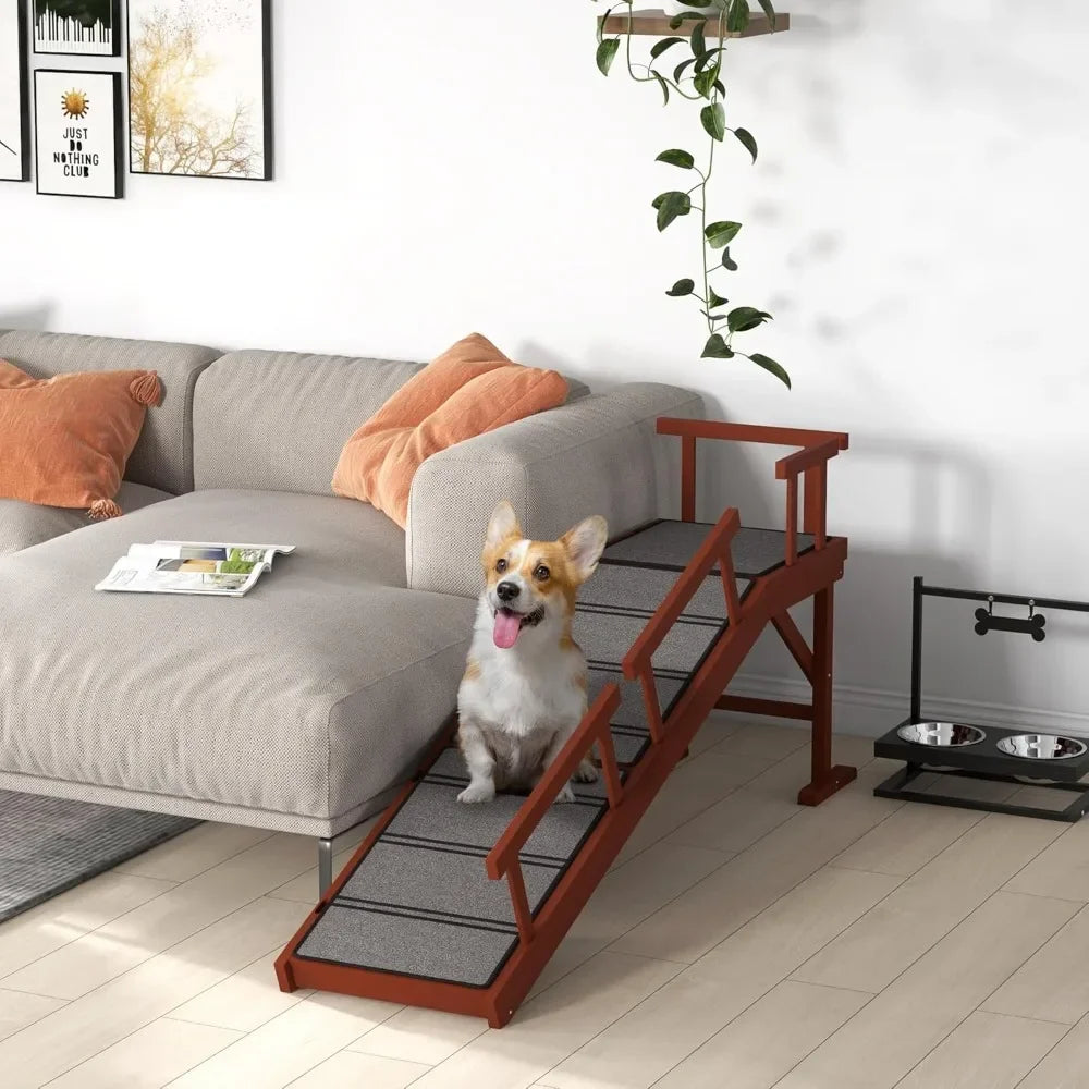 Wooden Dog Ramp With RemovableGuardrails For BedsideCouch Convenience NonSlip Assured