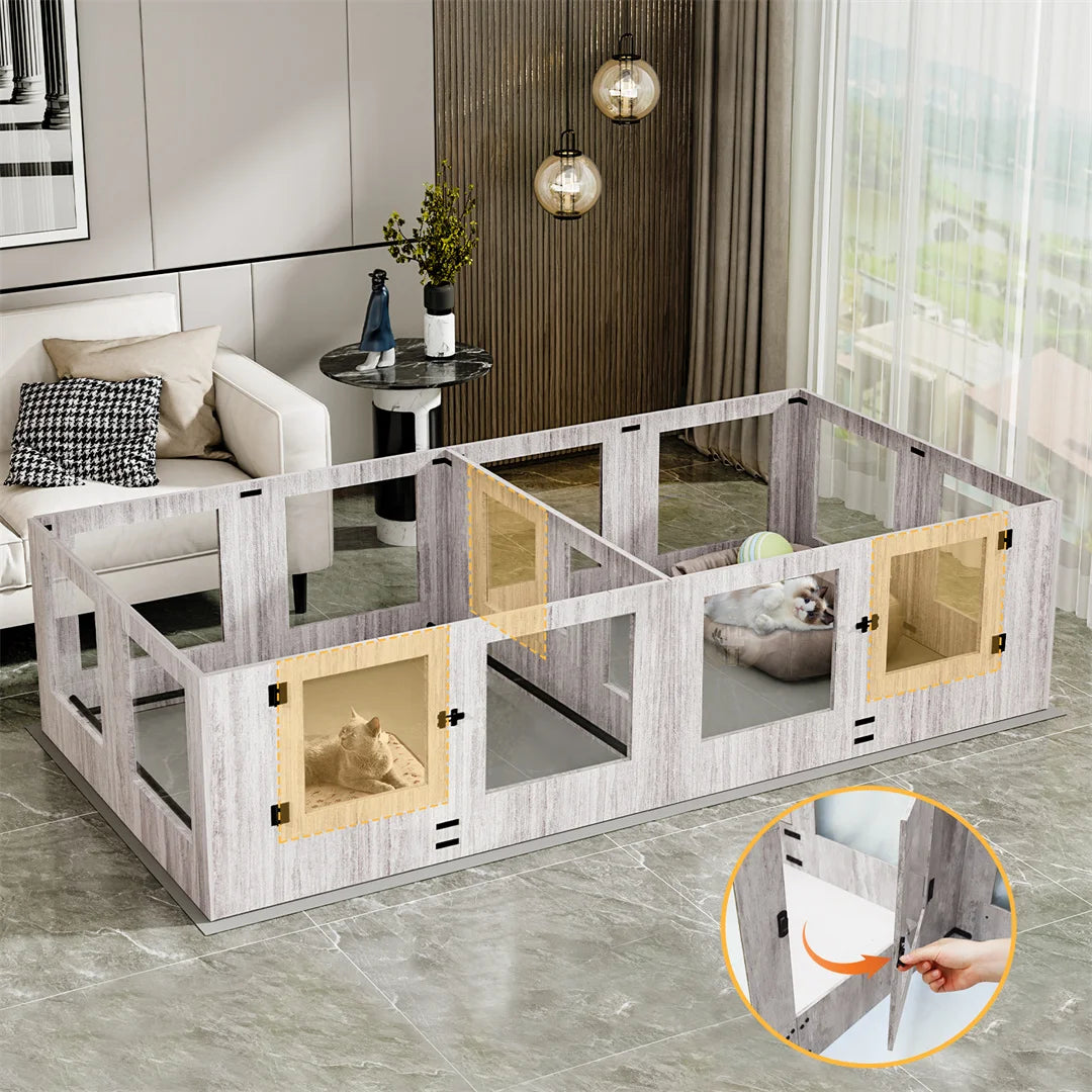 High-concerned Tempered Glass Dog Whelping Box With Waterproof Pad Playpen