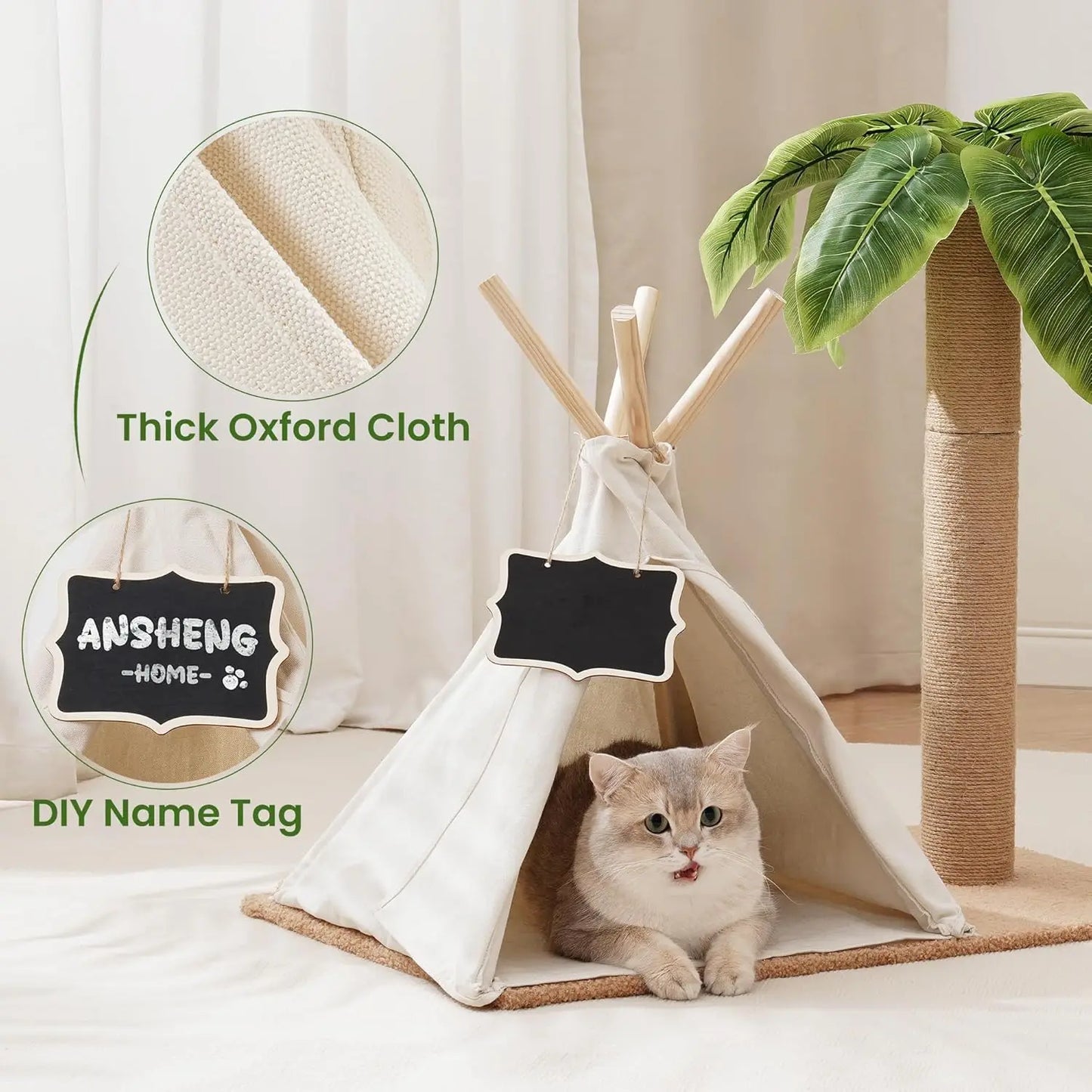 MEWOOFUN Cat Scratching Post Teepee Playhouse Indoor