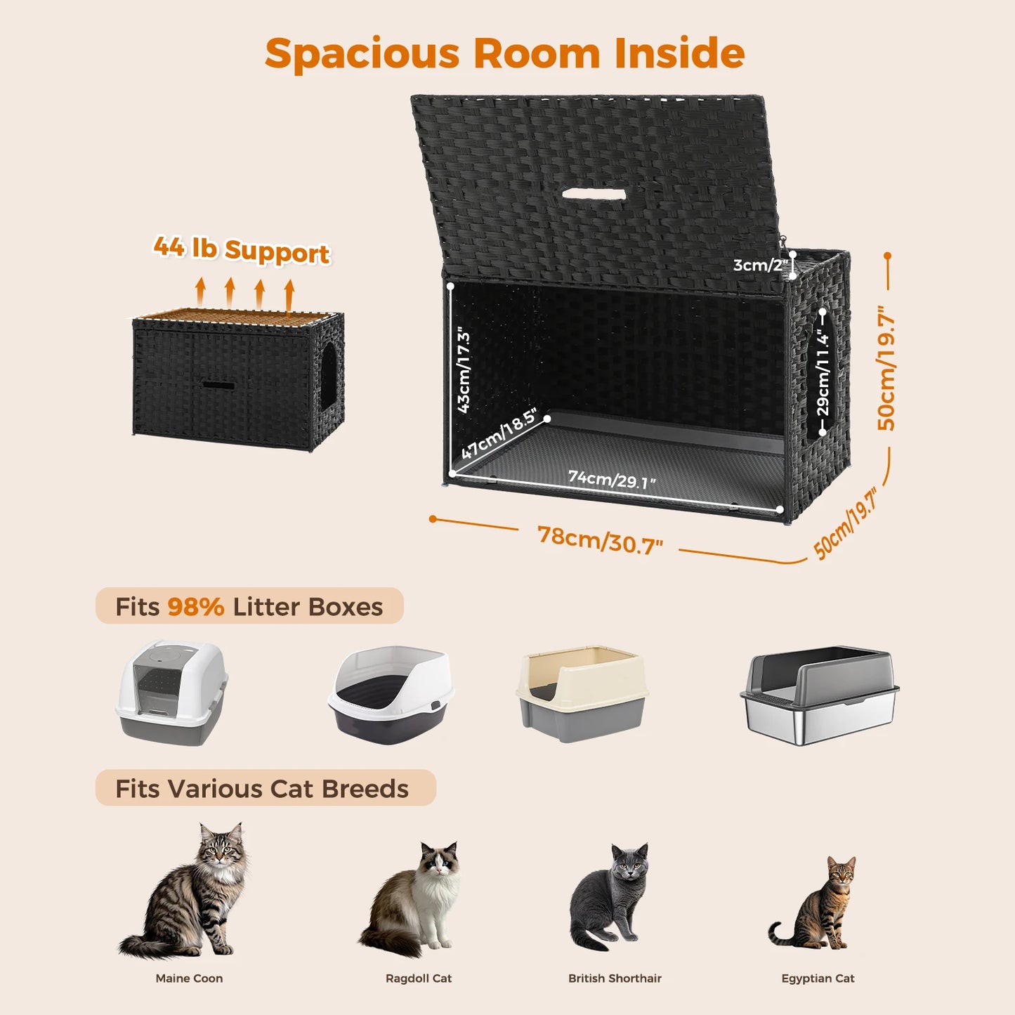 PAWZ Road Rattan Cat Litter Box Enclosure Cabinet Furniture