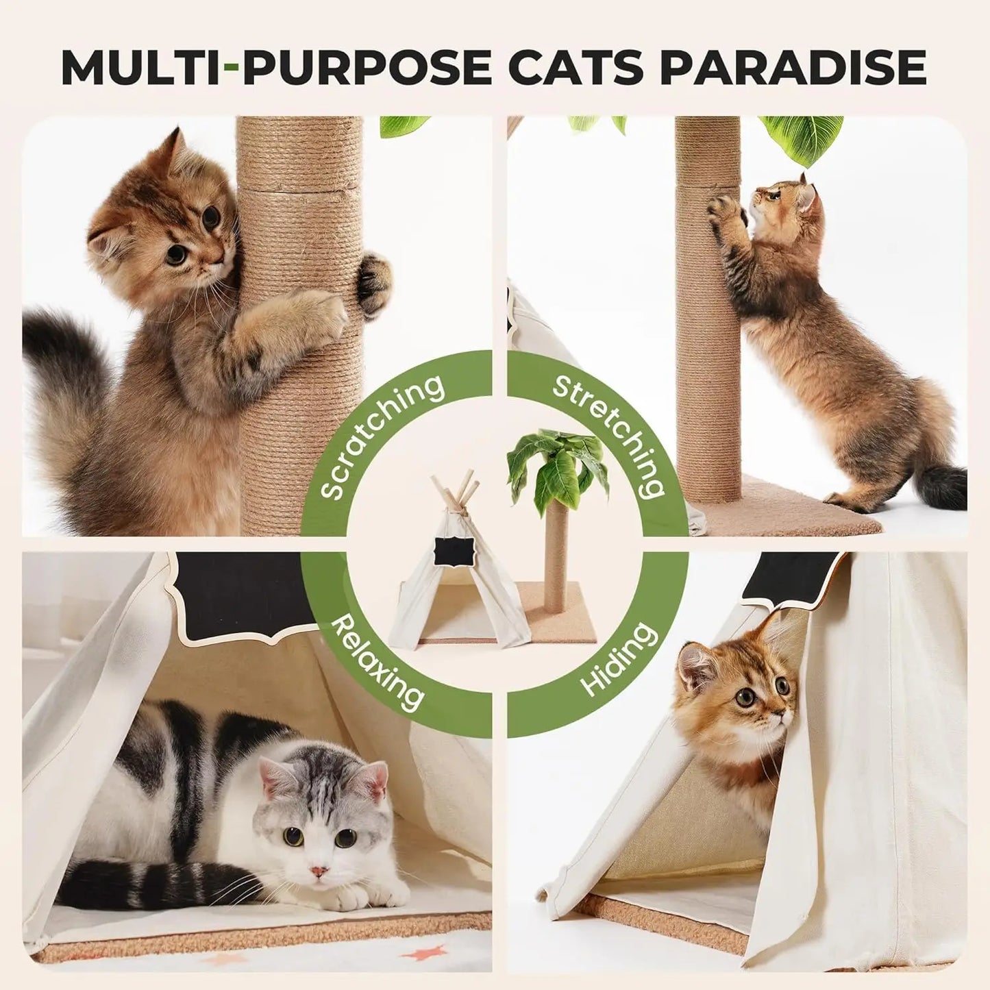 MEWOOFUN Cat Scratching Post Teepee Playhouse Indoor