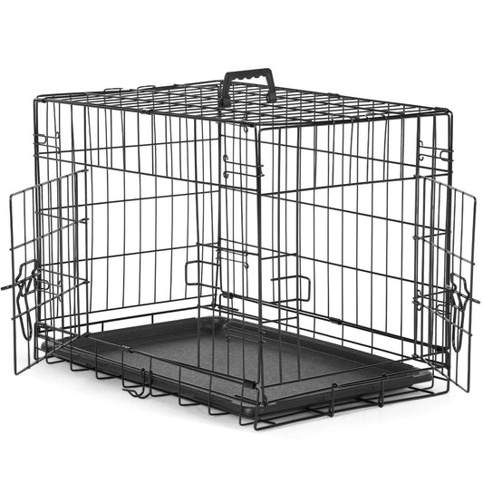 JHK Double Door Folding Metal Dog Cage With Pan Tray