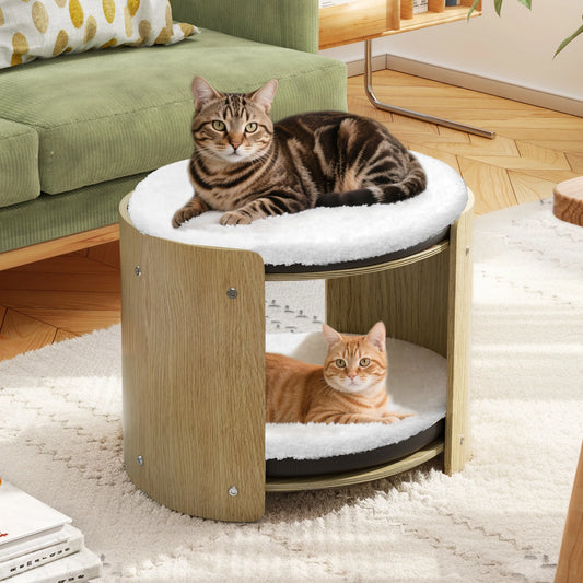 BINGOPAW Elevated Cat Bed Two Tier Bamboo Cat Tree Stand