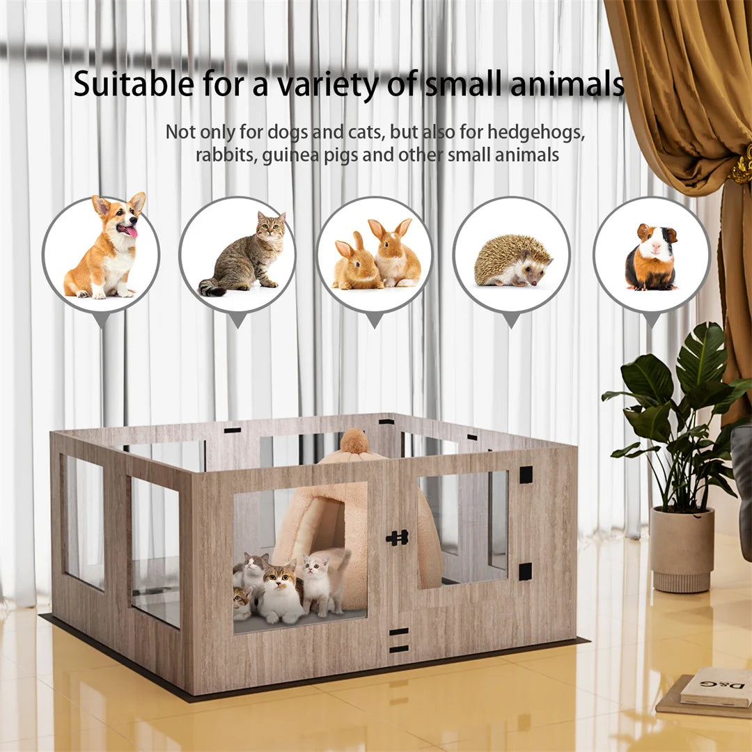 High-concerned Tempered Glass Dog Whelping Box With Waterproof Pad Playpen