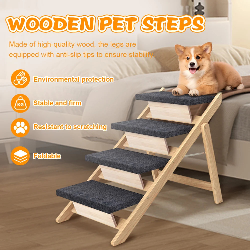 Alloet Four Layer Pet Ramp Folding Wooden Dog Cat Ramp