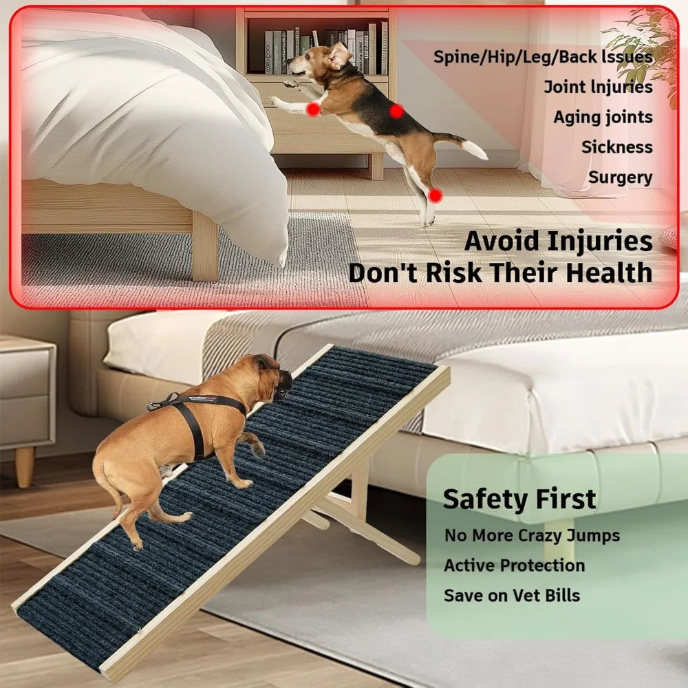 Wooden Foldable Dog Ramp For Bed With Adjustable Heights