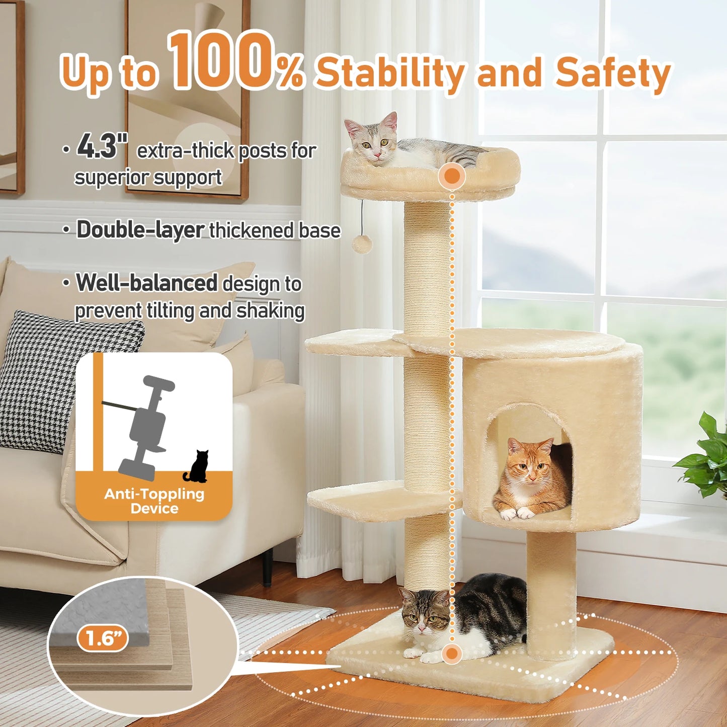PEQULTICN Cat Tree With Thick Scratching Posts And Condo