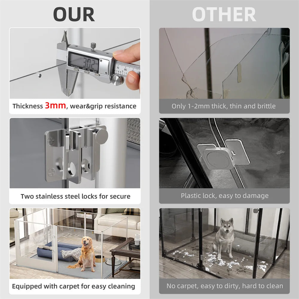 BORWARTH CrystalClearAcrylic Durable Dog Playpen Cage Whelping Pen waterproofPad