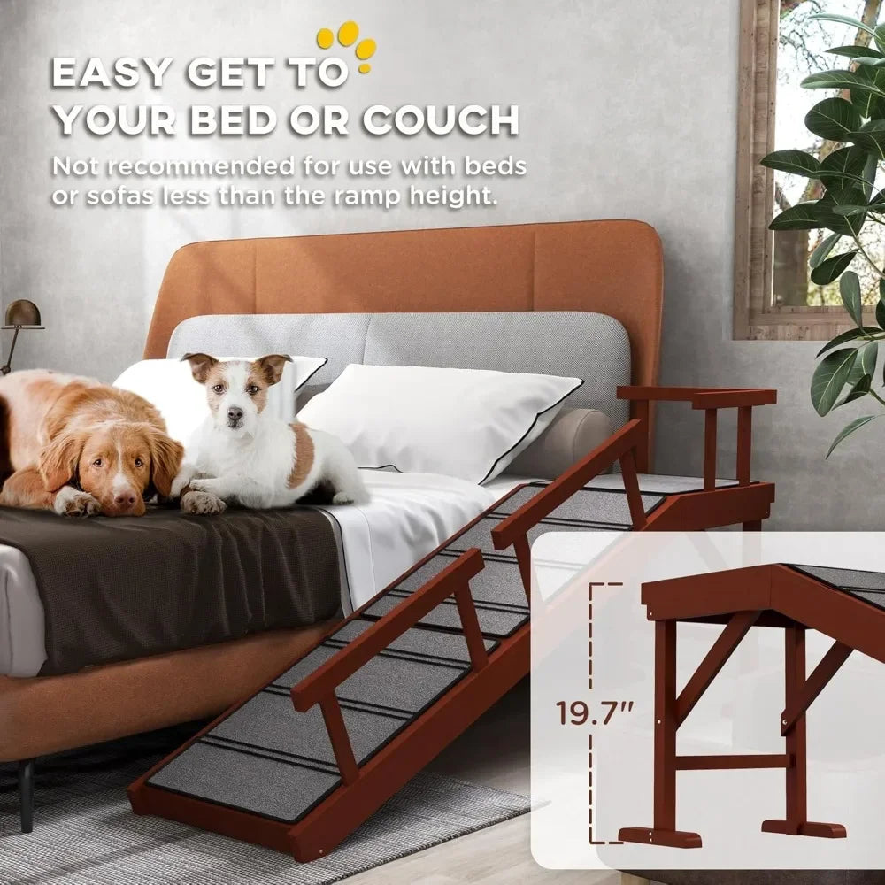 Wooden Dog Ramp With RemovableGuardrails For BedsideCouch Convenience NonSlip Assured