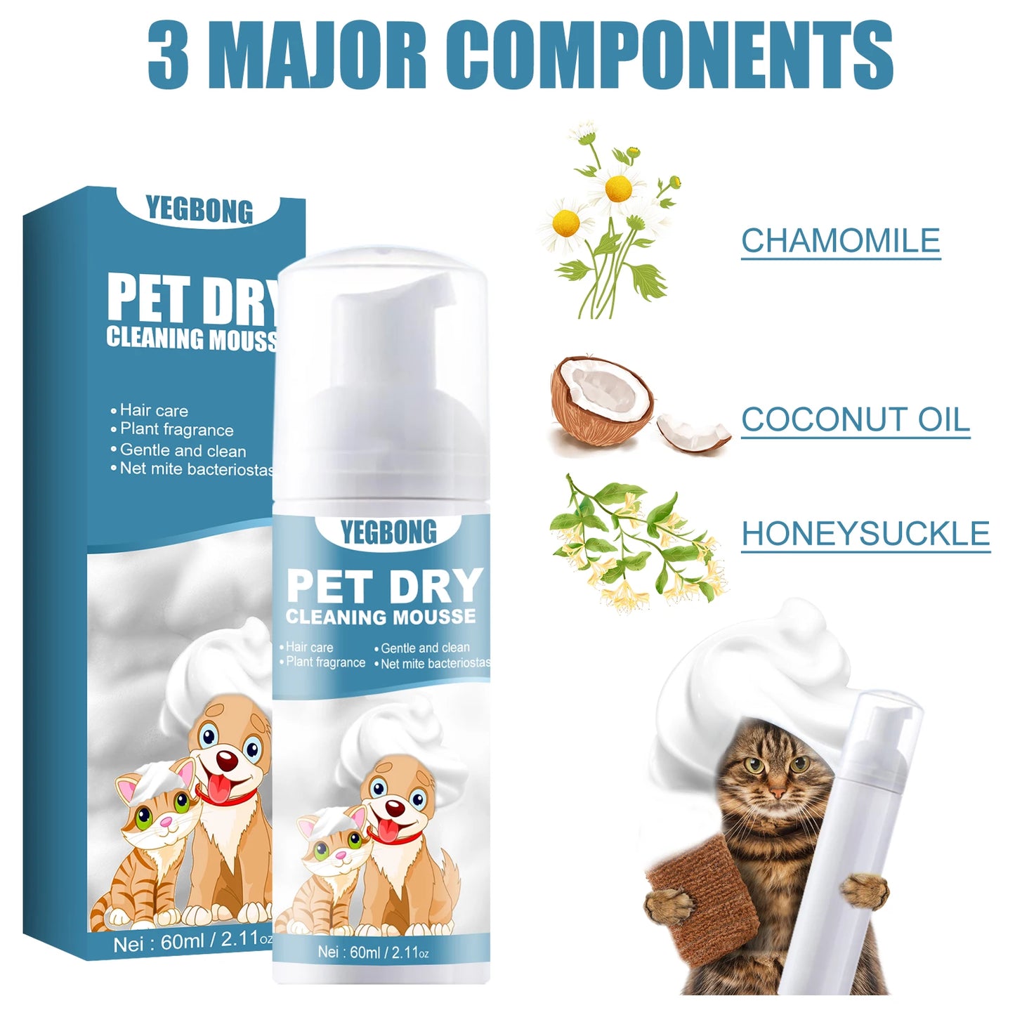 YEGBONG Pet Dry Cleaning Shampoo Waterless Deodorizing Wash
