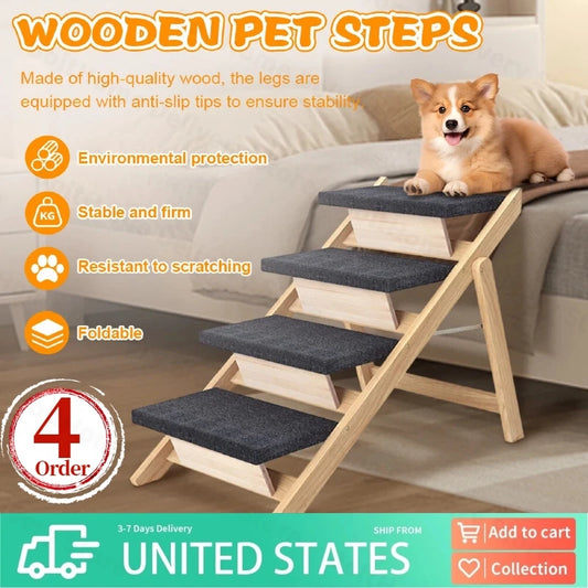 Alloet Four Layer Pet Ramp Folding Wooden Dog Cat Ramp