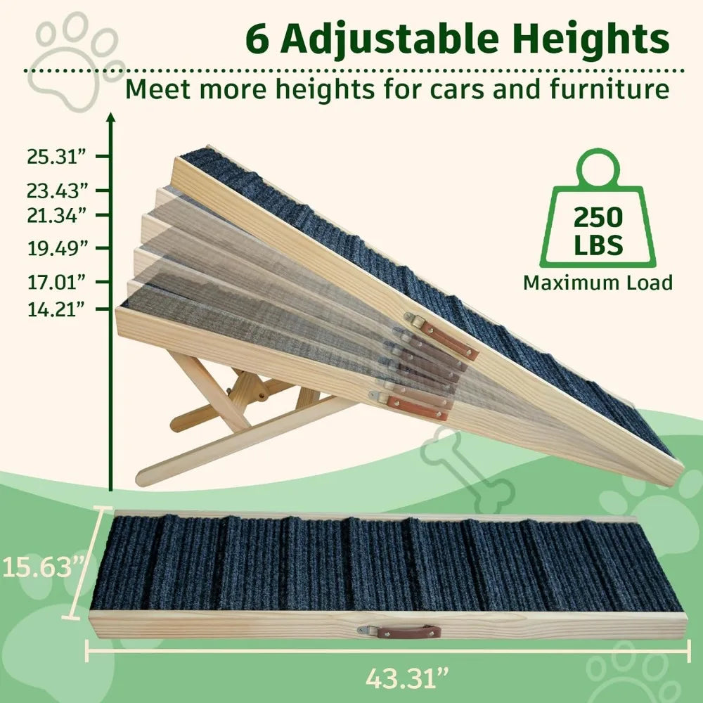 Wooden Foldable Dog Ramp For Bed With Adjustable Heights