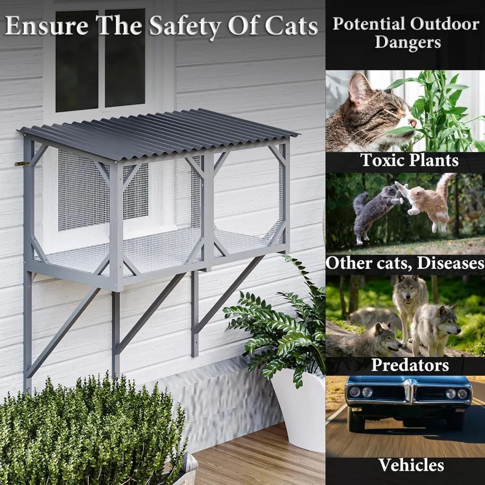 ZHIYONG Cat Window Box Catio Enclosure For Sunbathing