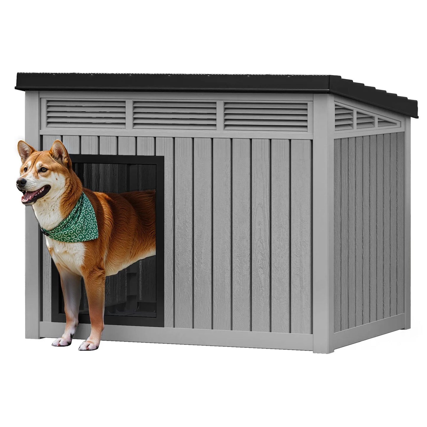 Plastic Dog House With Liftable Roof And Air Vents Outdoor