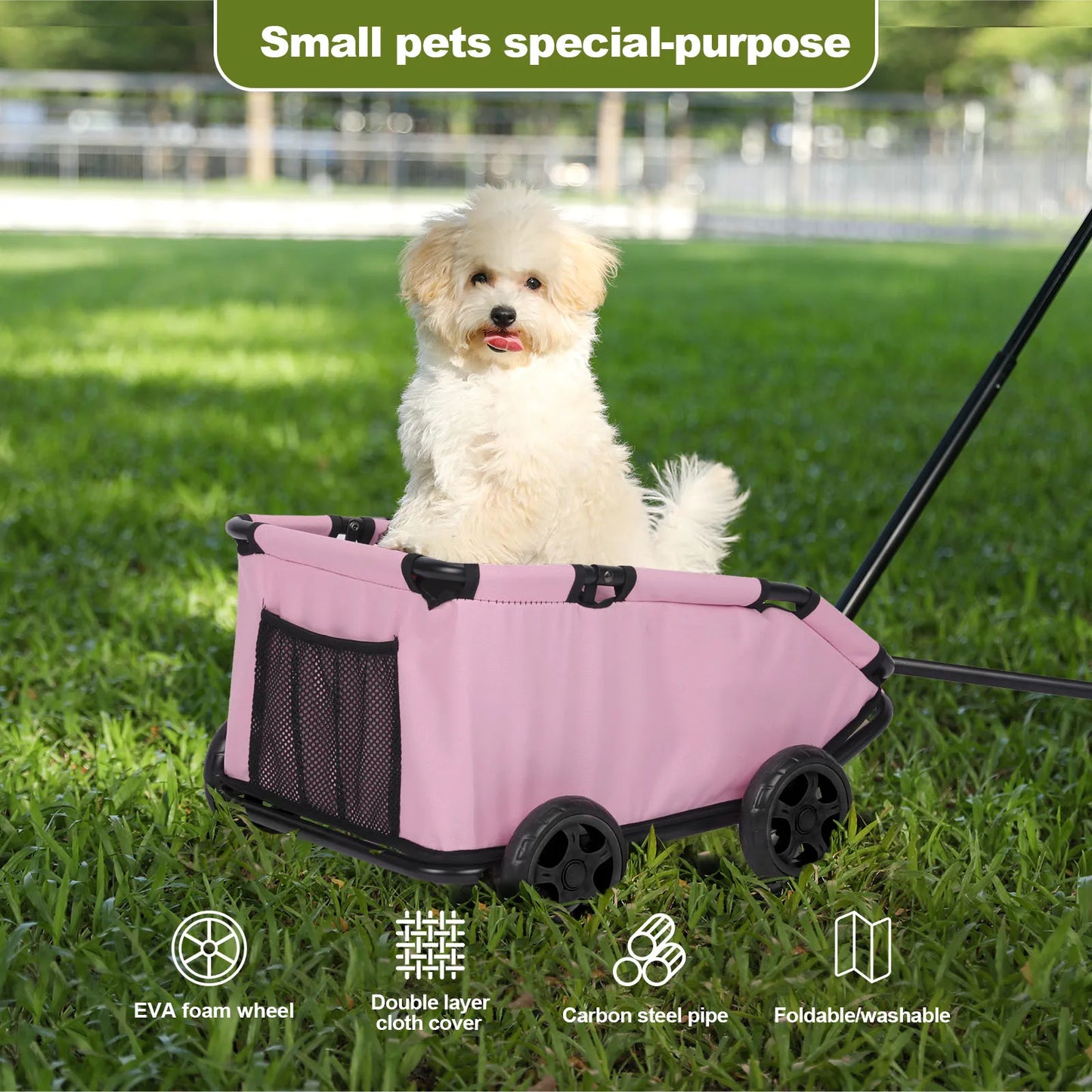 Small Pet Cart Four Wheel Folding Stroller 360 Rotating