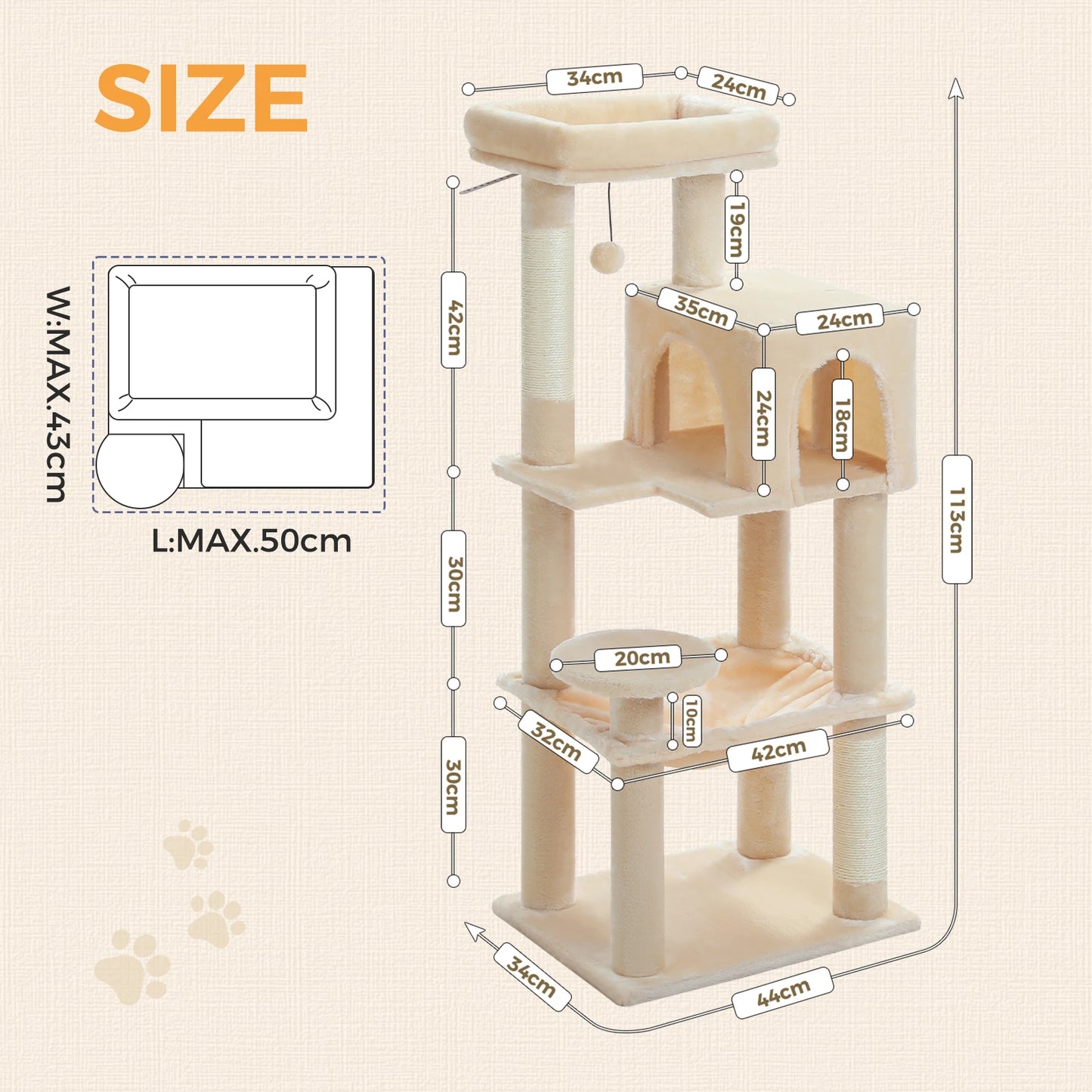 PEQULTICN Five Level Cat Tree With Top Perch And Hammock