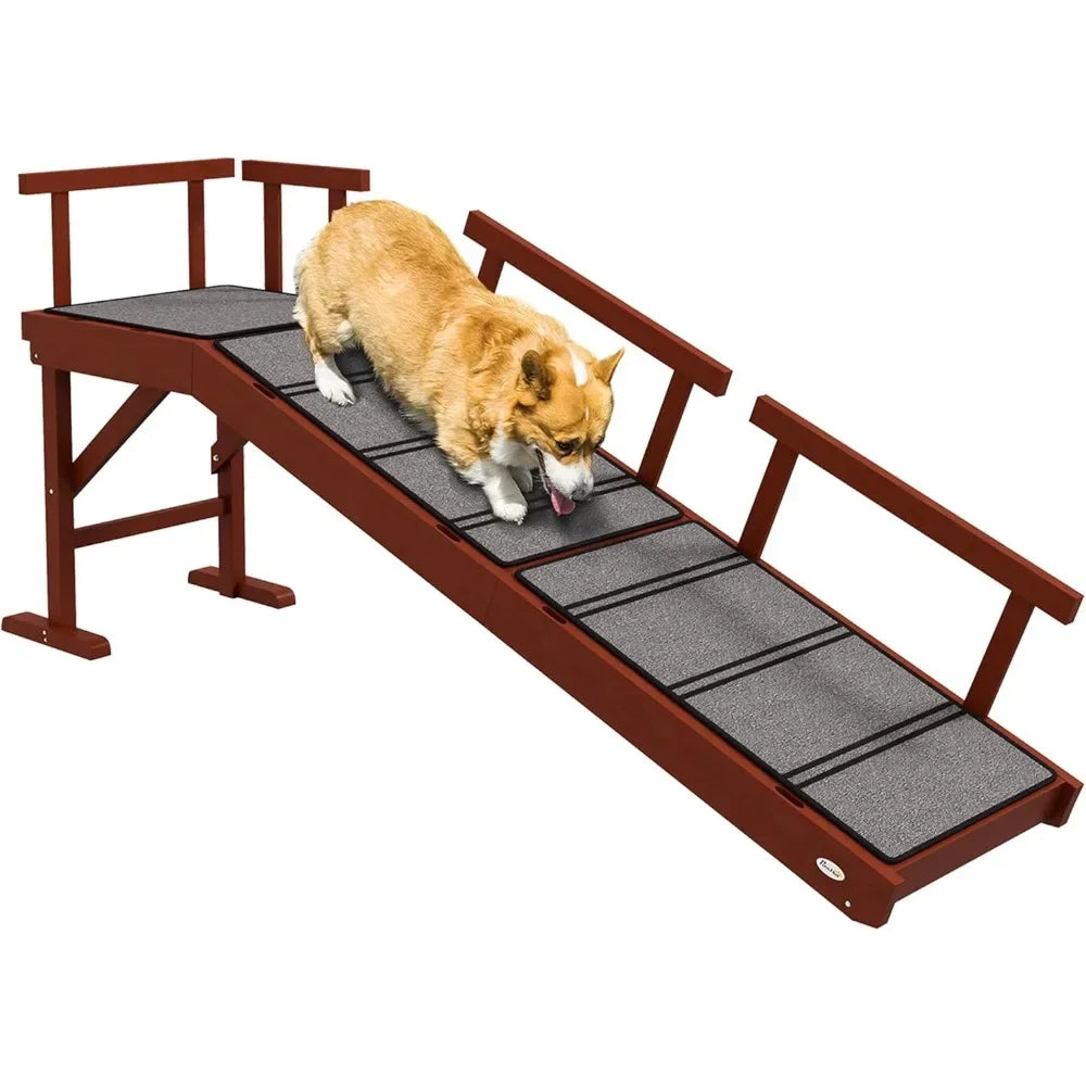 Wooden Dog Ramp With RemovableGuardrails For BedsideCouch Convenience NonSlip Assured